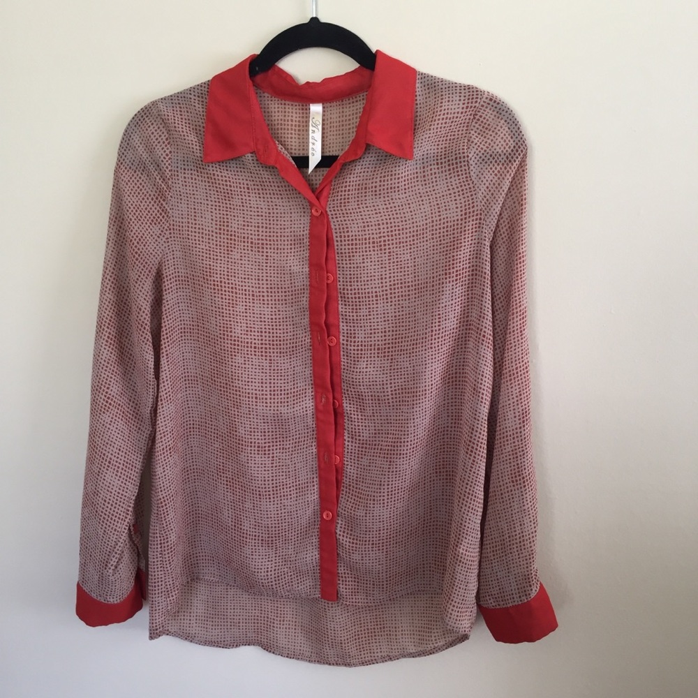 Andree Orange and Cream Sheer Collared Shirt
